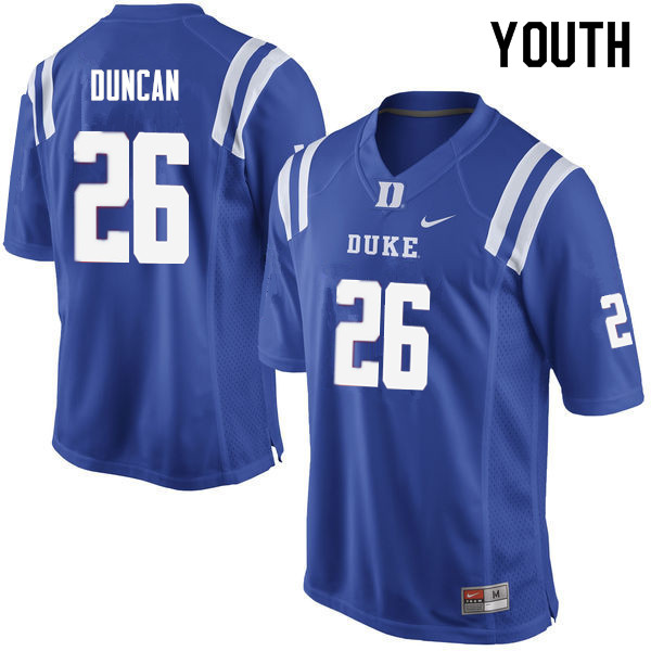 Youth #26 Troy Duncan Duke Blue Devils College Football Jerseys Sale-Blue - Click Image to Close